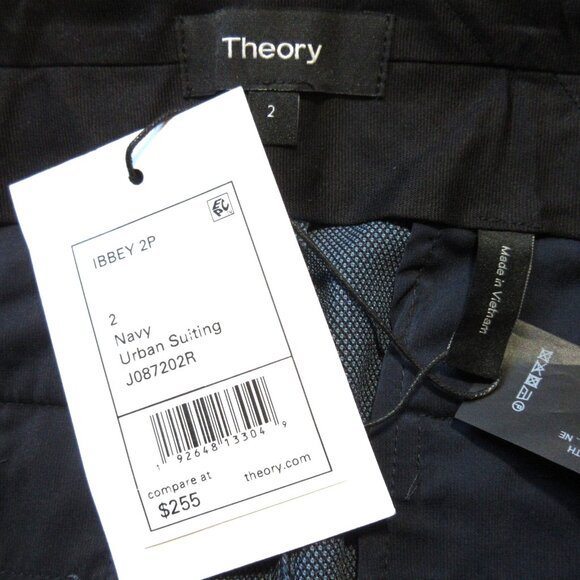 NWT Theory Ibbey in Navy Urban Suiting Birdseye Stretch Tapered Pants 2 - Picture 3 of 6